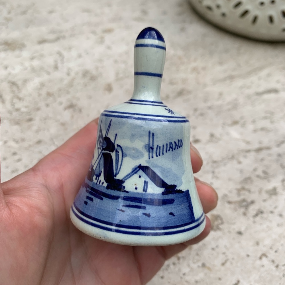 Delft Blue White Windmill Holland Ceramic Bell